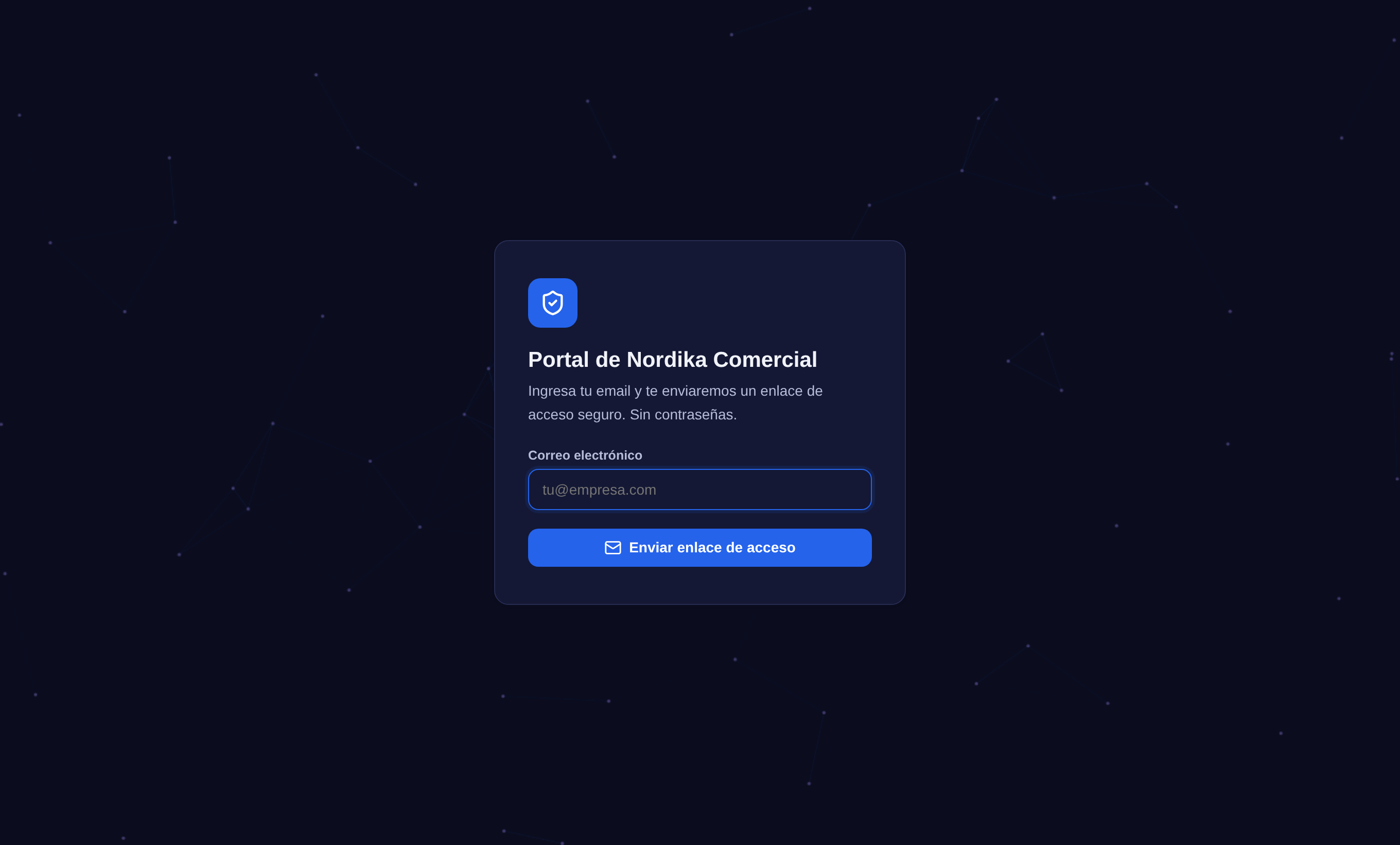 Pantalla de acceso al portal: pide el correo para enviar un enlace de ingreso, sin campo de contraseña